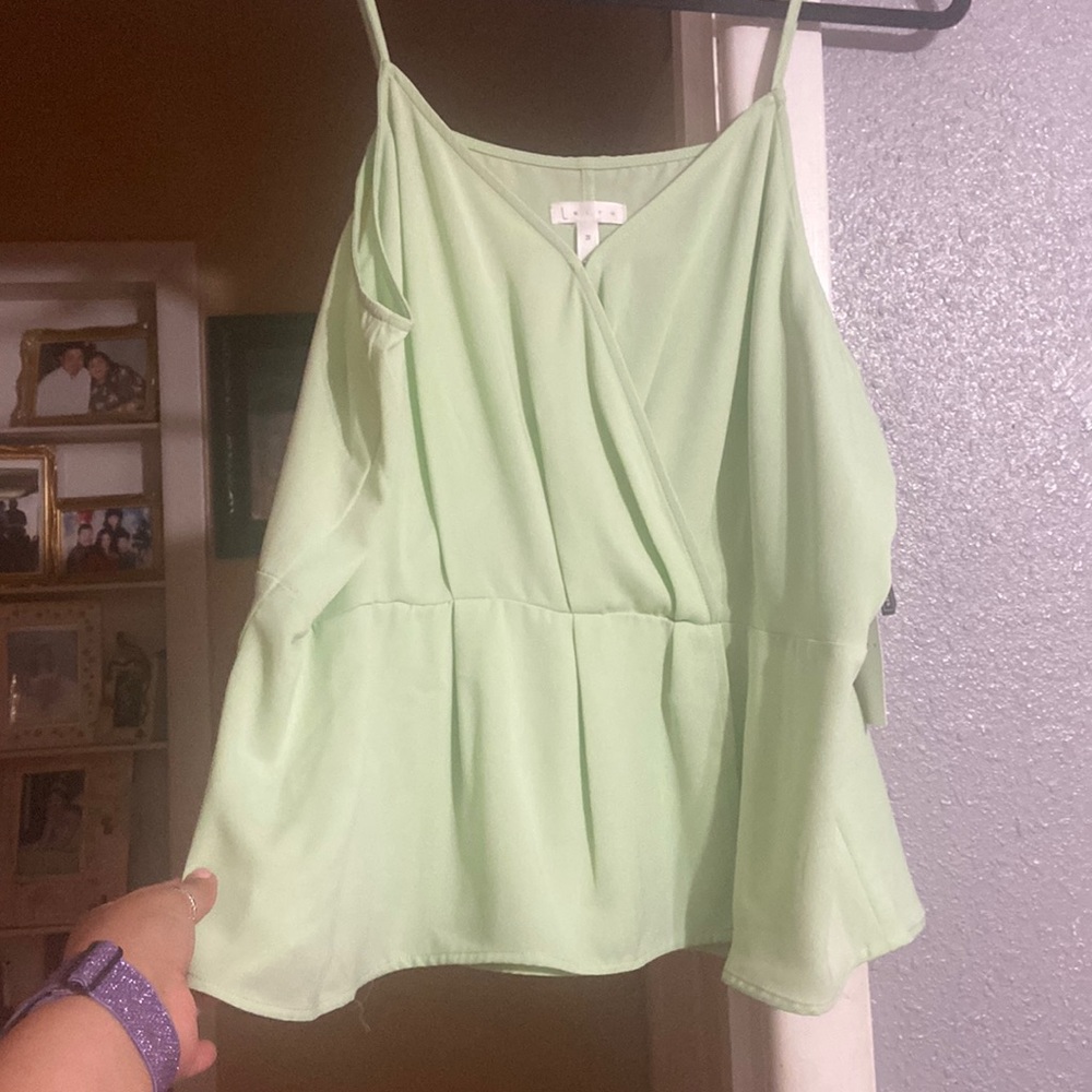 Leith Mint Green Crisscrossed Ruffle Cami Tank Top